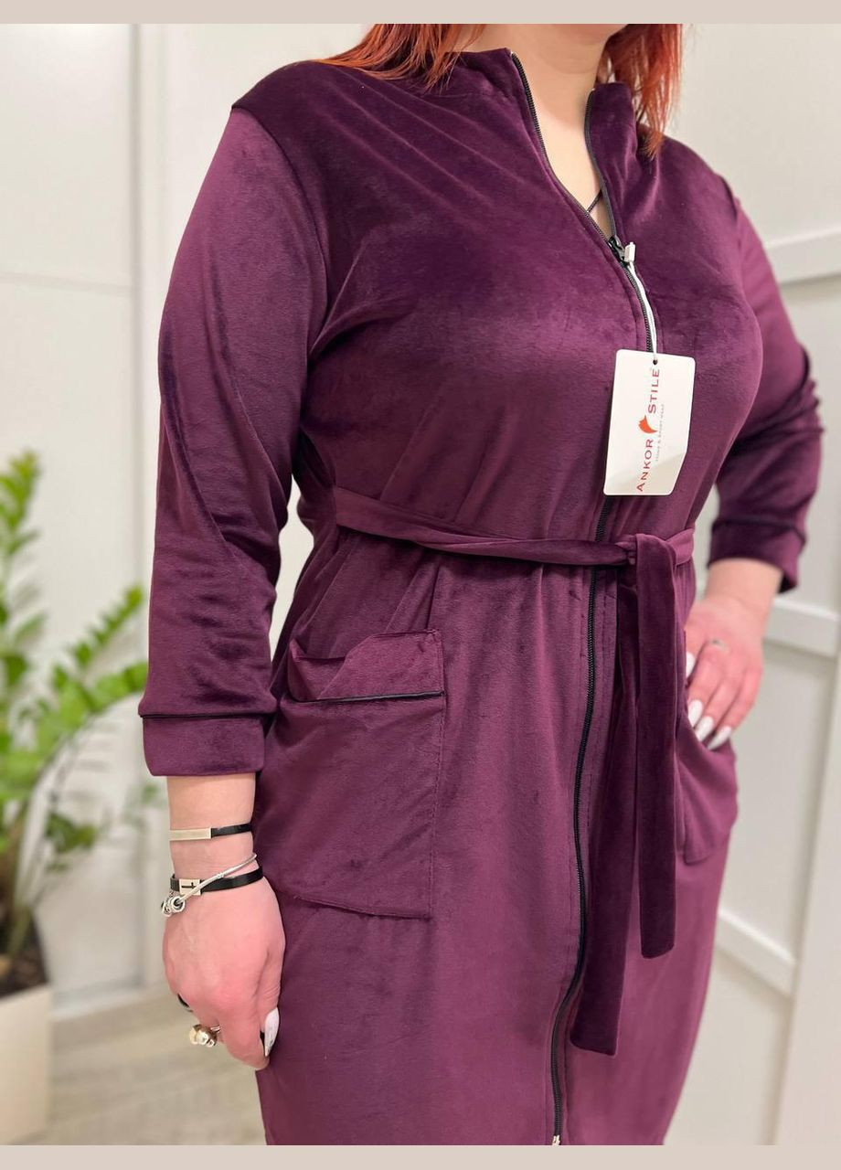 Велюровий халат батал жіночий XL фіолетовий (П4К-batal-velur-005) No Brand (306634076)