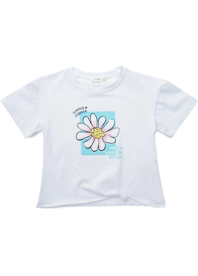 Белая демисезонная футболка детская с ромашкой (18731-152g-white) Breeze