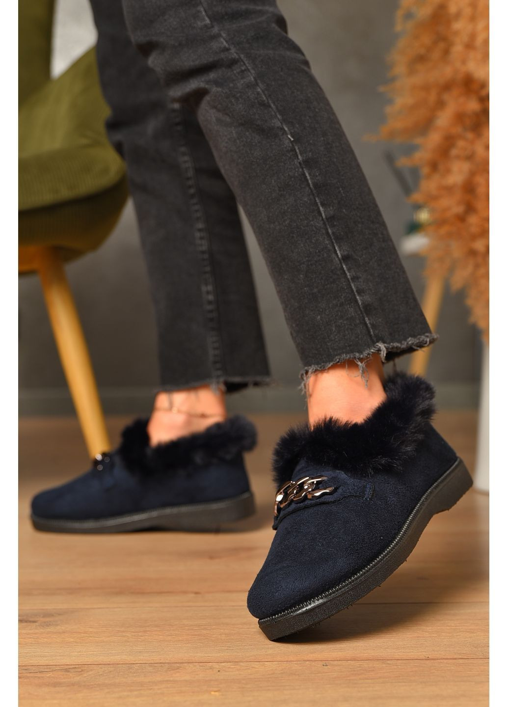 Капці жіночі на хутрі синього кольору Let's Shop (362027488)