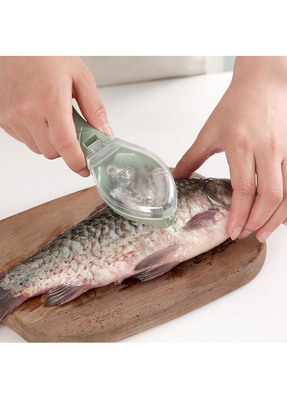 Скребок для чищення риби від луски, ніж для чищення риби з контейнером (оливковий) China (366890765)