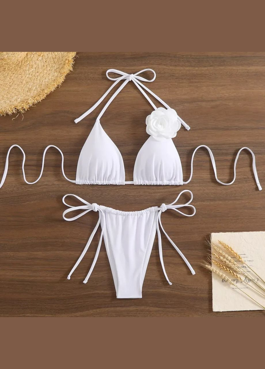 Белый летний купальник женский раздельный роза раздельный No Brand купальник