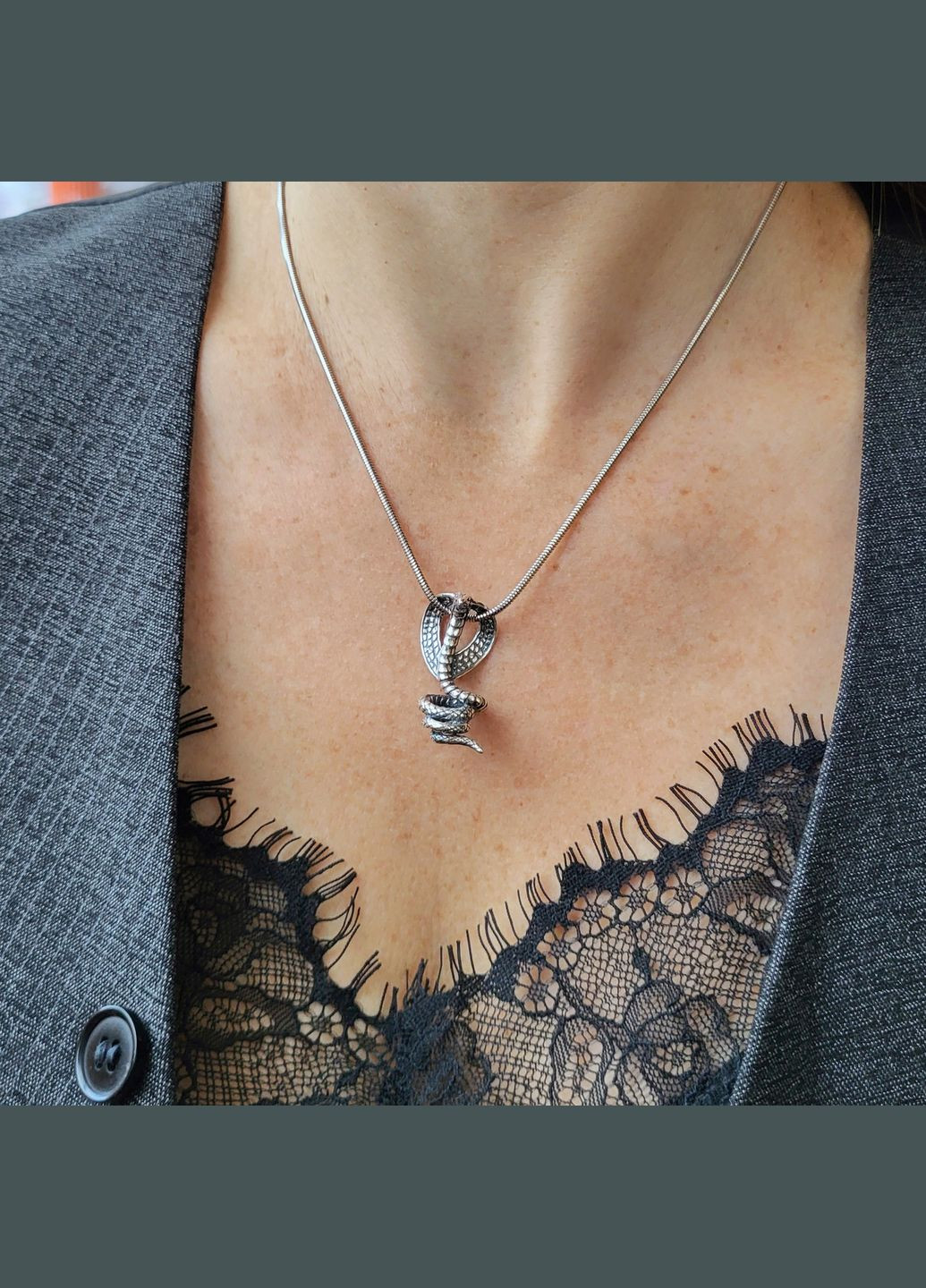 Серебряная подвеска Кулон Кобра без камней черненное серебро 925 пробы 3076ч 5.90г No Brand (306742096)