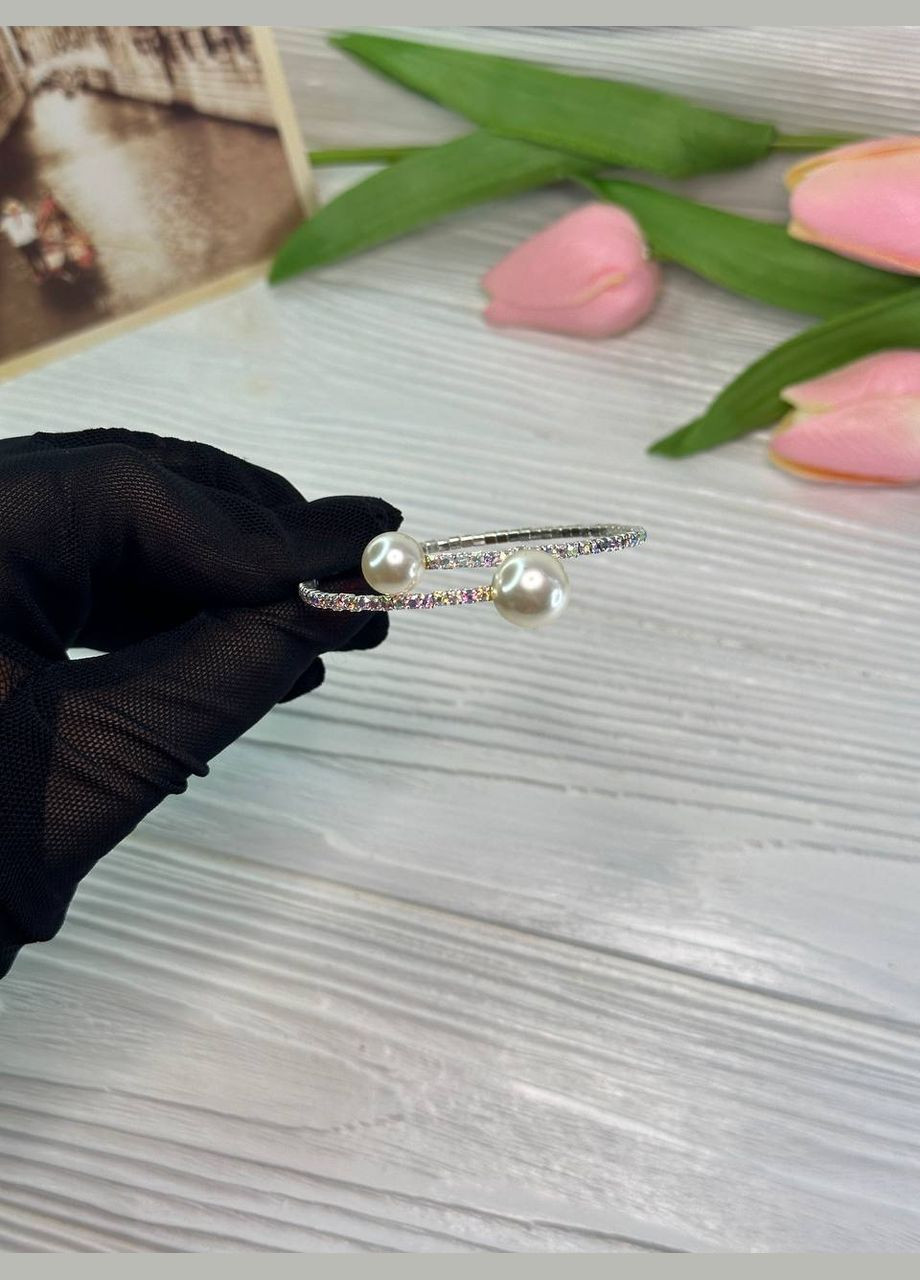 Жіночий регульований браслет з сяючим камінням та двома перлинами колір сріблястий Xuping Jewelry (358204306)