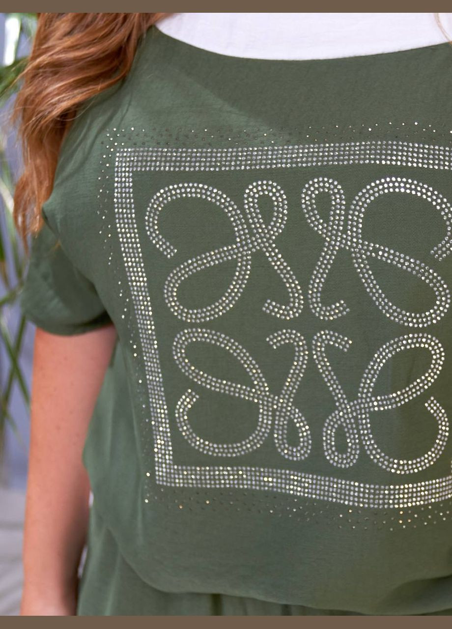 Костюм льон жатка шорти та футболка з камнями No Brand (333141152)