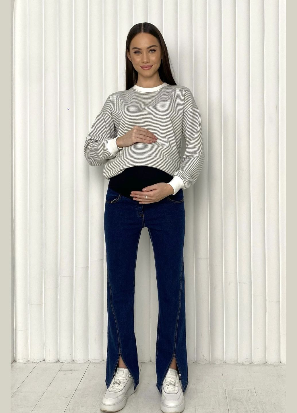 Джинсы для беременных синего цвета с высокой трикотажной вставкой на живот Dianora - (317363654)