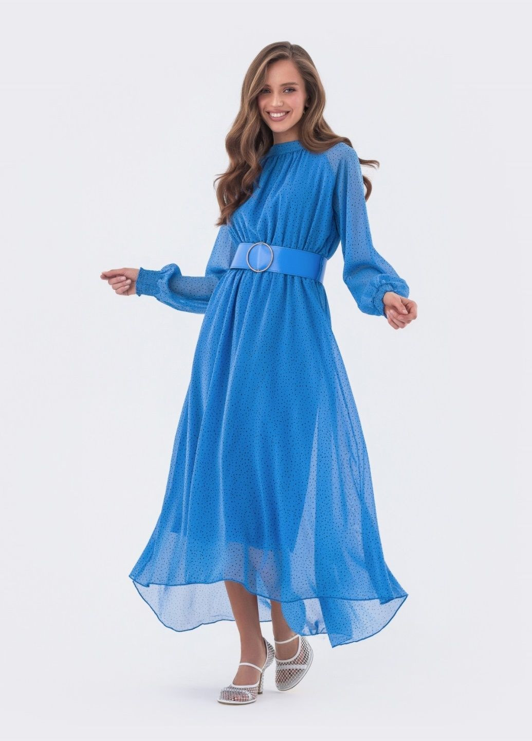 Блакитна блакитна сукня-кльош з принтом і поясом Dressa