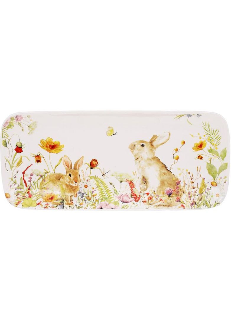 Набір 2 керамічних прямокутних блюда "Зайчик у Квітах" 37х16см Bona (339777034)