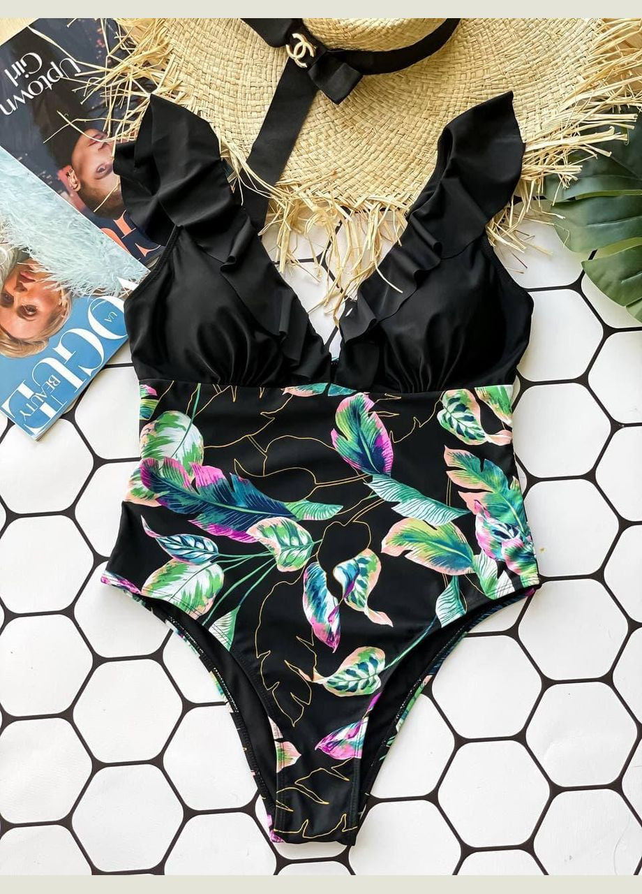 Чорний літній купальник sw1284 суцільний Ghazel