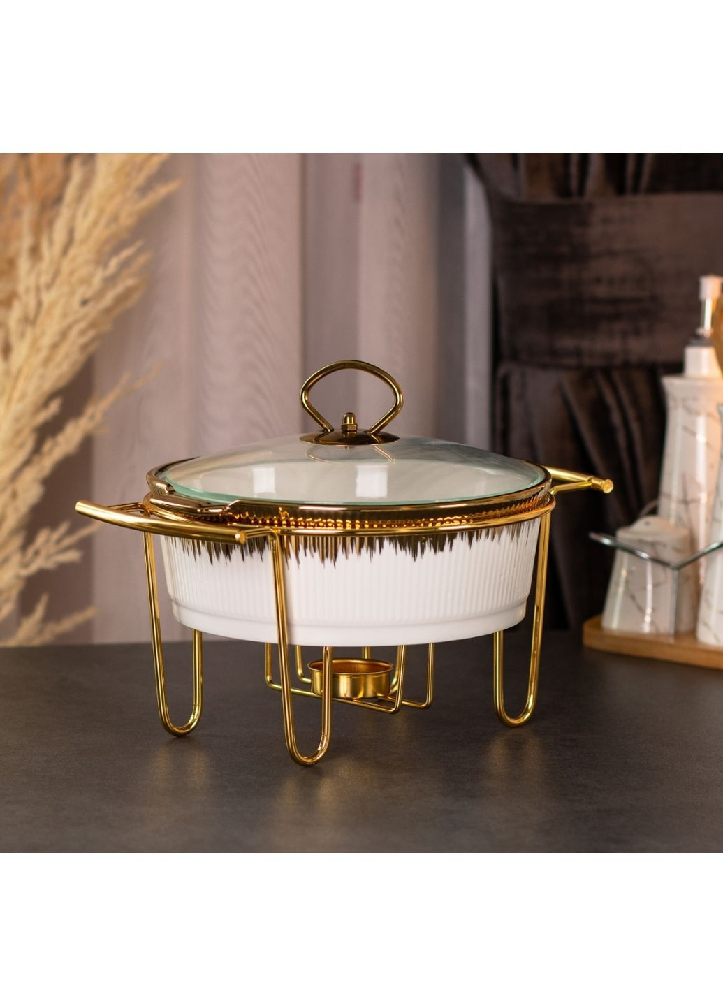 Мармит HP1035 фарфоровый 1.5 л 30х23х18 см Белый с золотым Yiwu (366424481)