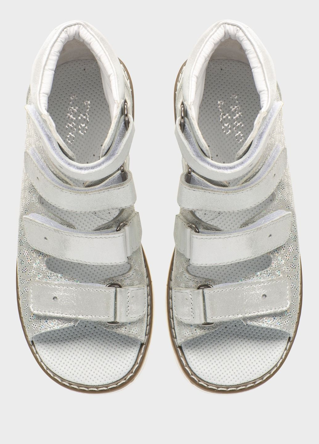 Серебряные кэжуал сандалии ортопедические Theo Leo на липучке