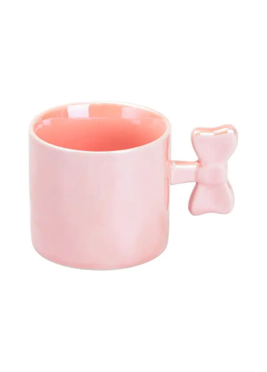 Чашка с ручкой в виде керамическая бантика 350 мл Розовая TS Kitchen (318315379)