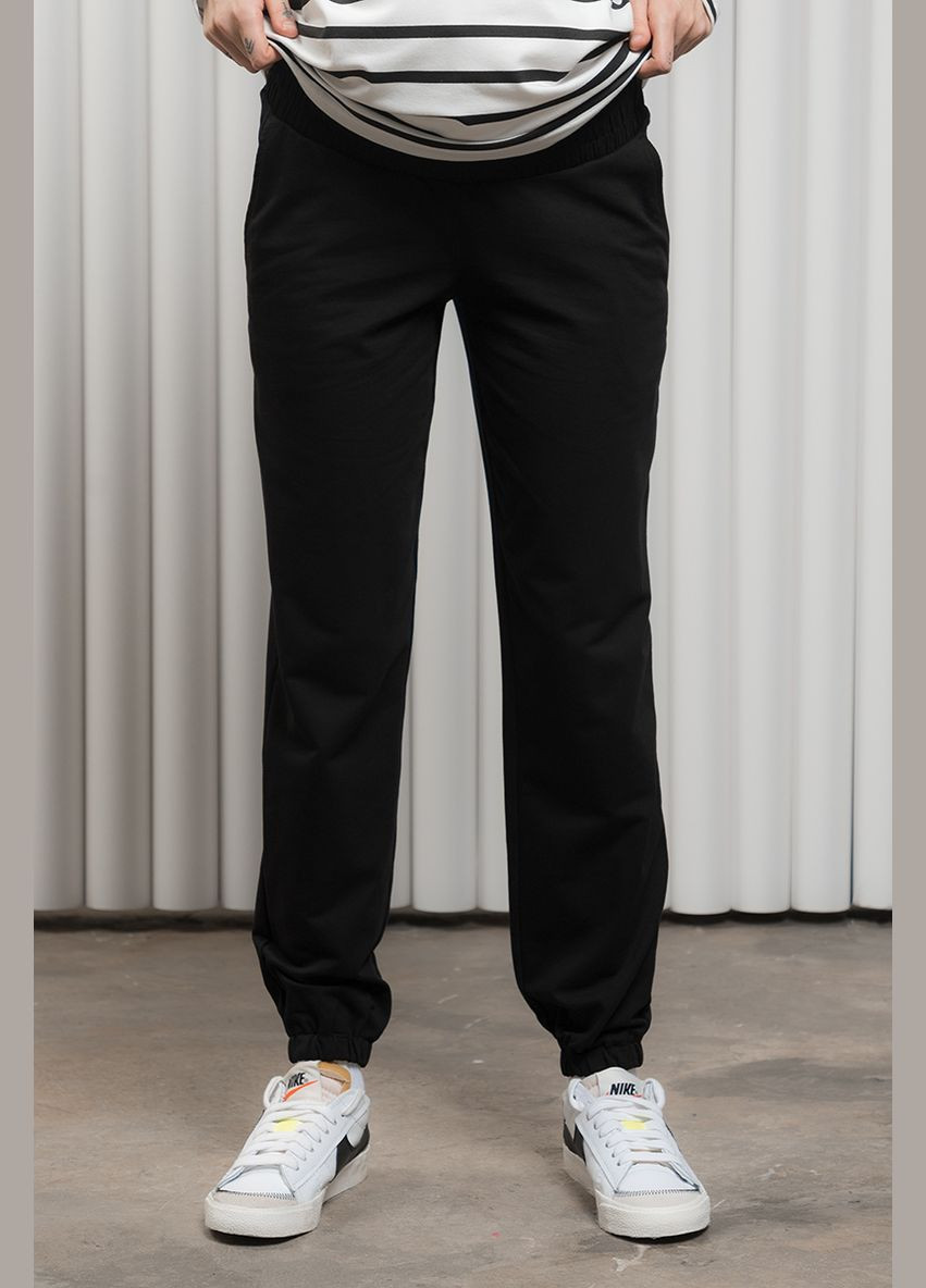 Бавовняні спортивні штани - джогери для вагітних з бандажним животиком чорні Юла мама (284116691)