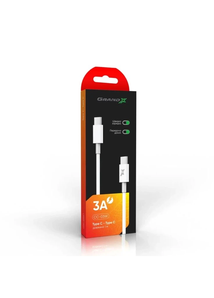 Дата кабель USB-C to USB-C 1.0m 20W CC-03W White (CC-03W) Grand-X (382067648)