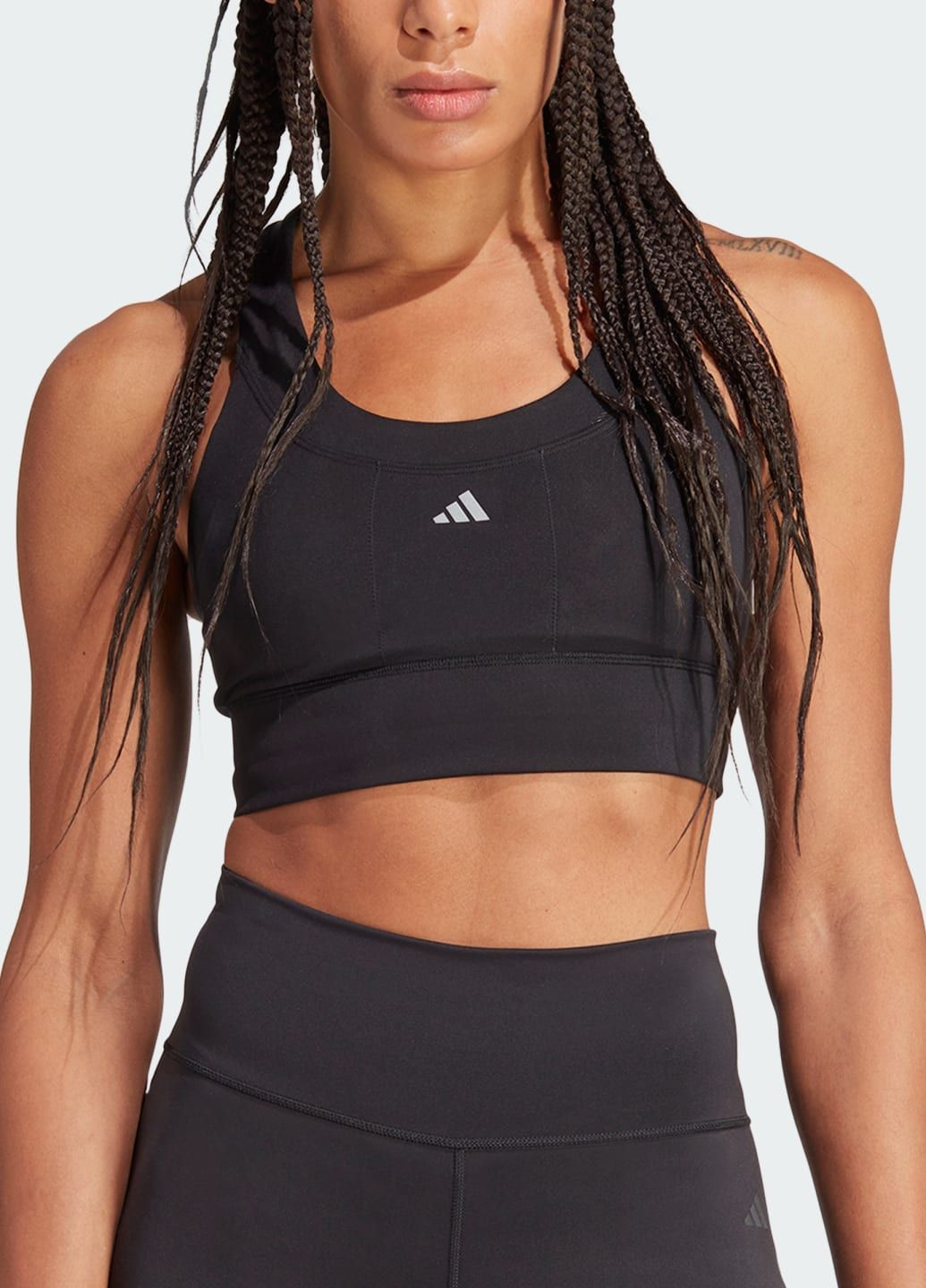 Чёрный спортивный бра run pocket medium-support adidas трикотаж