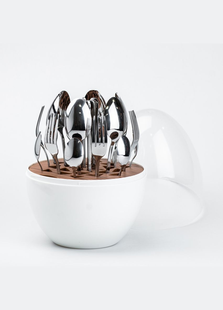 Набір столових приладів на 6 персон із нержавіючої сталі 24 штуки з підставкою Яйце Білий HP7889 TS Kitchen (305389681)