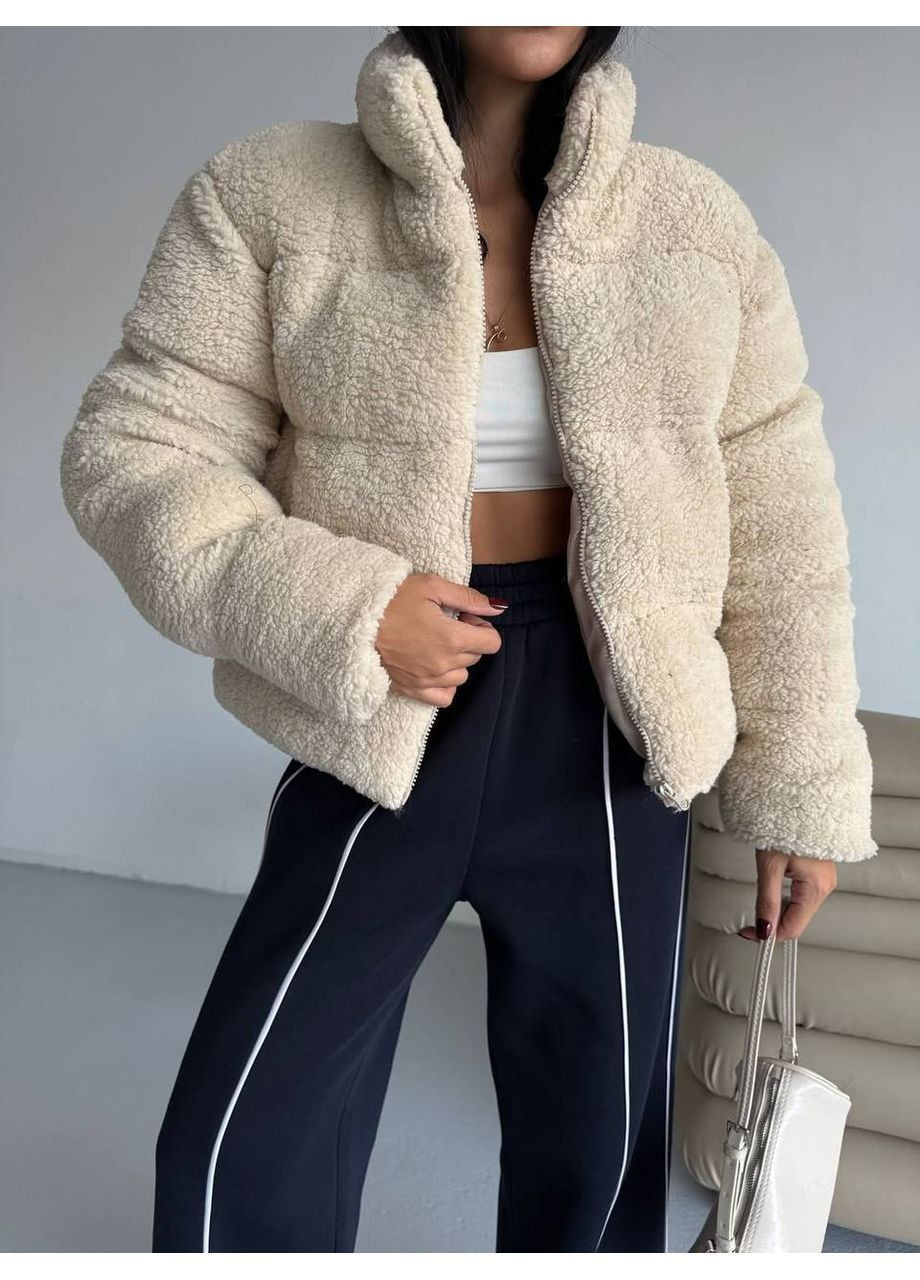 Молочна зимня тепла й стильна жіноча куртка No Brand
