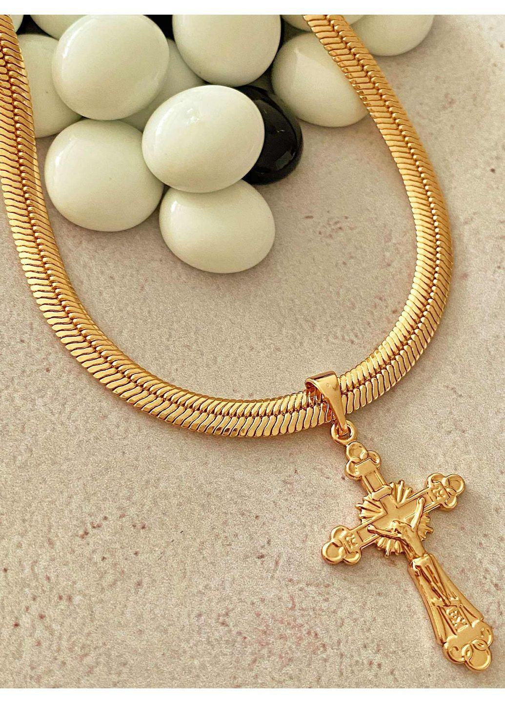 Позолочений Ланцюжок 50см + Хрестик. Позолота No Brand (363330270)