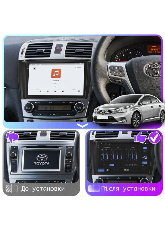 Штатна магнітола 9" для Toyota Avensis III Рестайлінг 2011-2015 4/64 QLED CarPlay GPS 360 Prime 3 шт. Lesko (336193678)