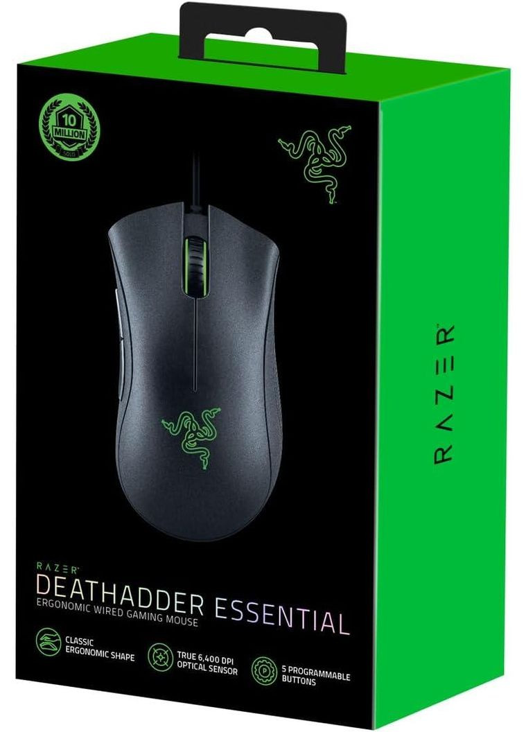 Игровая мышь DeathAdder Essential черная, оптический сенсор 6400 DPI, 5 программируемых кнопок, эргономичный дизайн Razer (354827662)