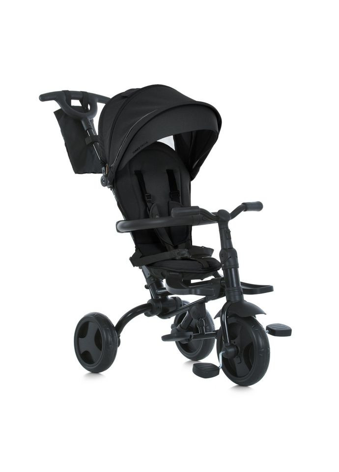 Дитячий триколісний велосипед чорний для малюків від 1 року з батьківською ручкою та ременями безпеки Turbo Trike (368757967)