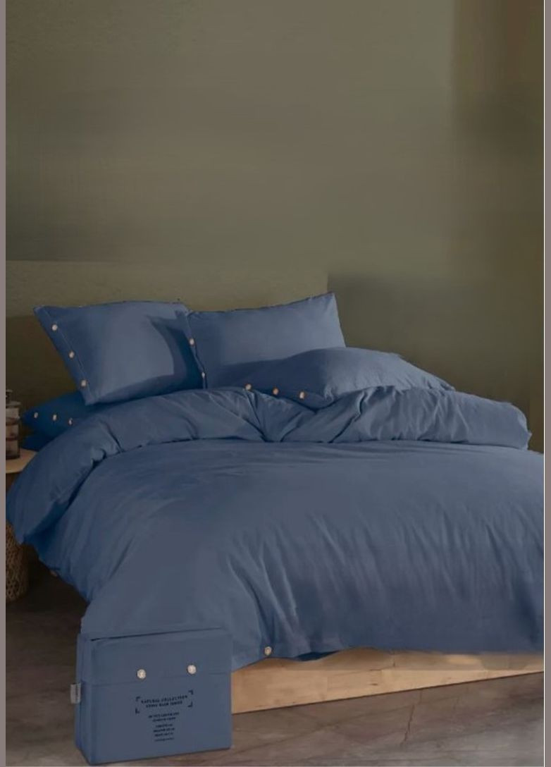 Комплект постільної білизни SARRA Двоспальний з простирадлом на резинці 160х200+30 см Lacivert ранфорс TC303375983 TURComFor (335057396)