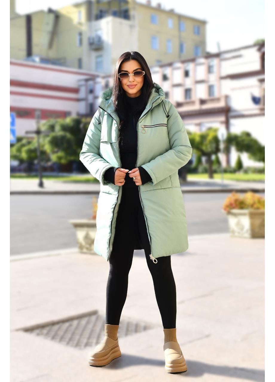 М'ятне зимнє Жіноче зимове пальто з капюшоном, утеплене No Brand