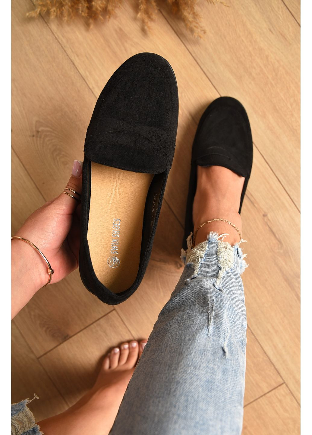 Let's Shop Туфлі-лофери жіночі чорного кольору лофери чорний з штучна замша, україна — демісезон (354180717)