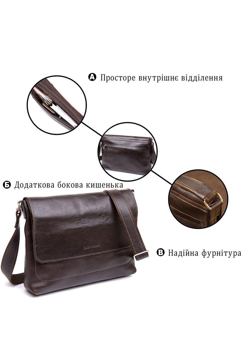 Мужская сумка через плечо из натуральной кожи с карманами коричневая (sku_11430) No Brand (328922745)