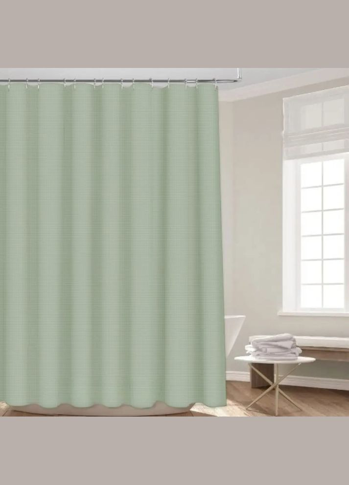 Набор шторка для ванной и душа 178x183 см, штора с подкладкой для ванной с крючками, зеленый, жаккардовый узор. No Brand (354829491)