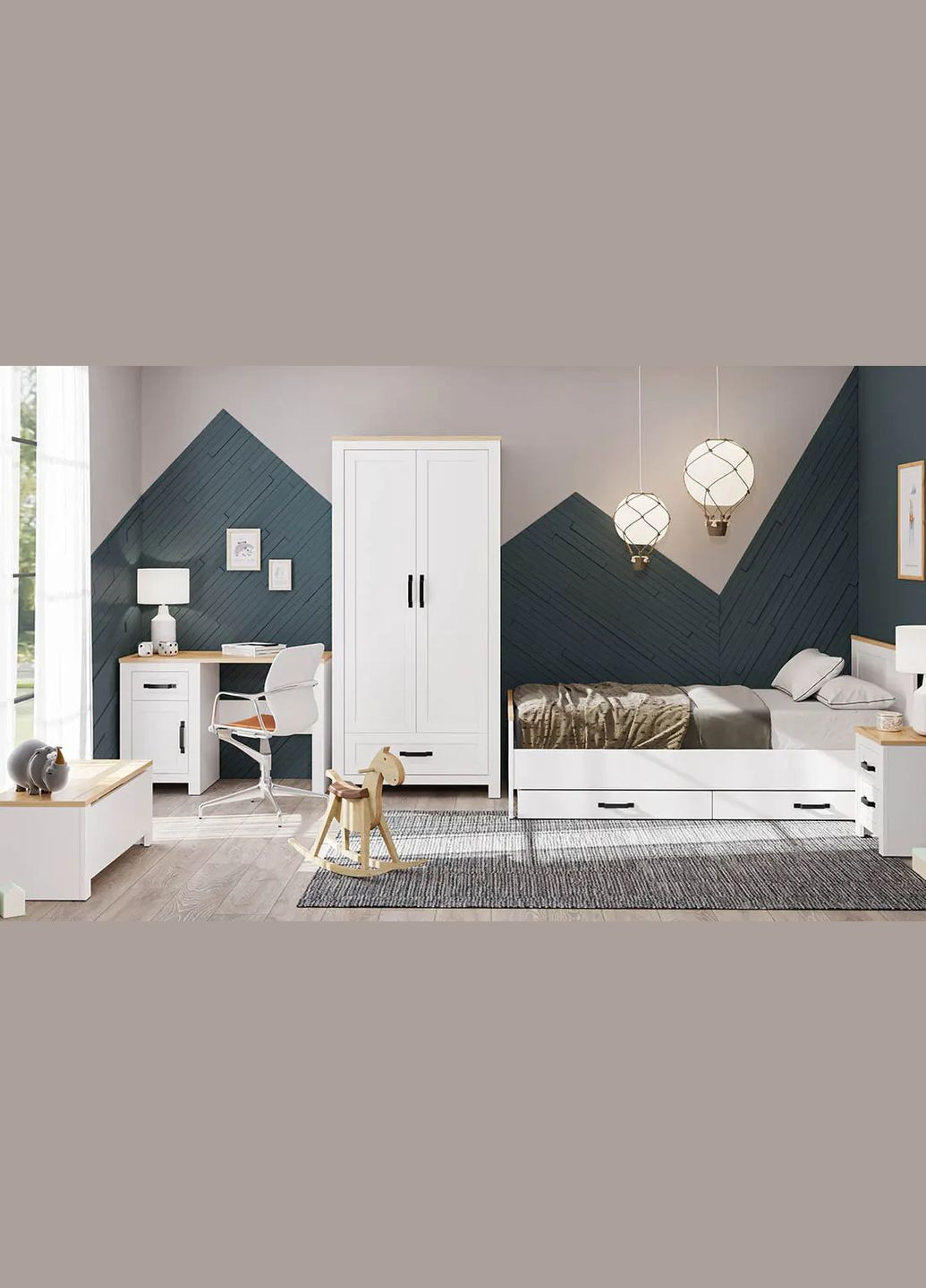 Підліткове односпальне ліжко Ланцет 90x200 німфея альба/дуб крафт золотий LAGOM (356683857)