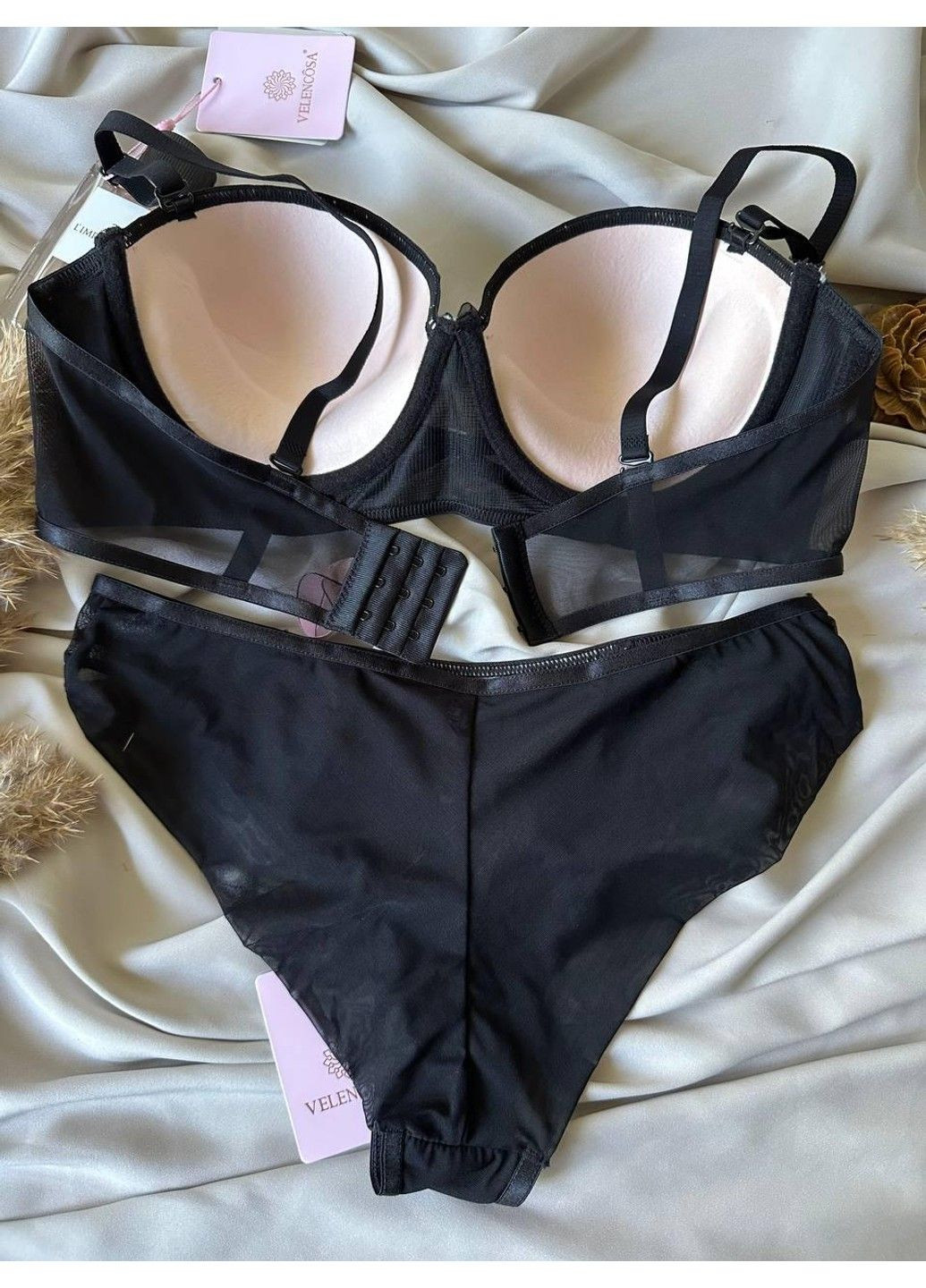 Чорний чорний комплект жіночої нижньої білизни Velencosa
