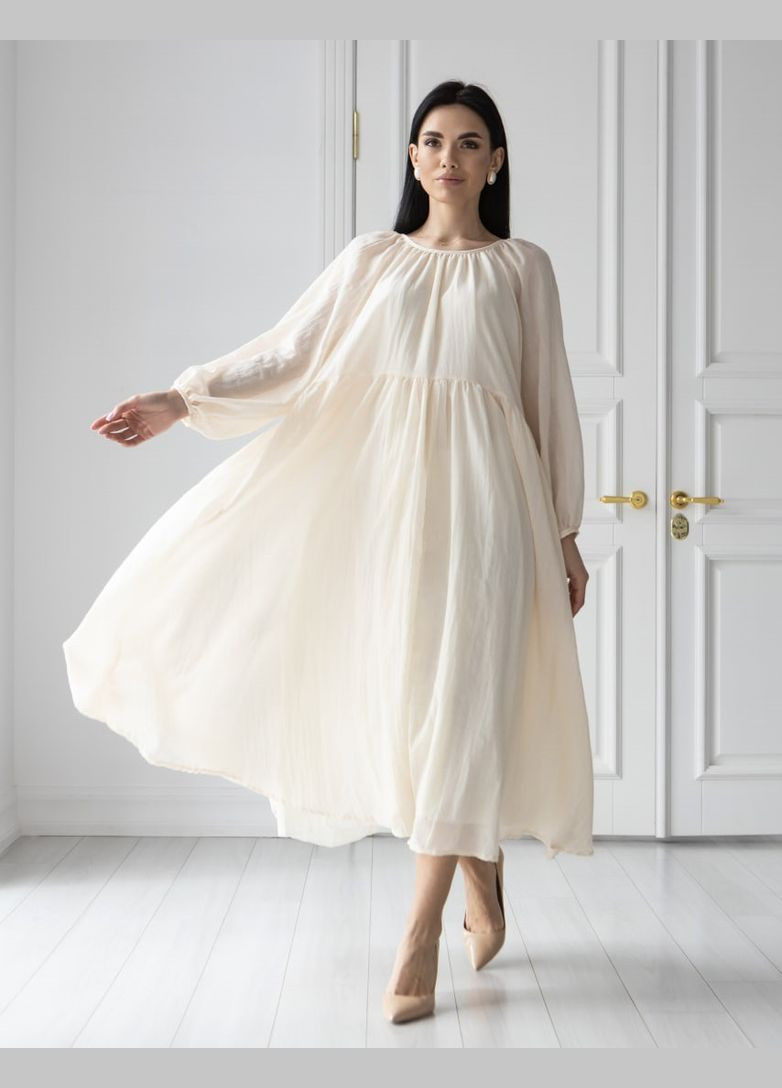 Бежевое платье макси свободного кроя 111435 бежевый No Brand