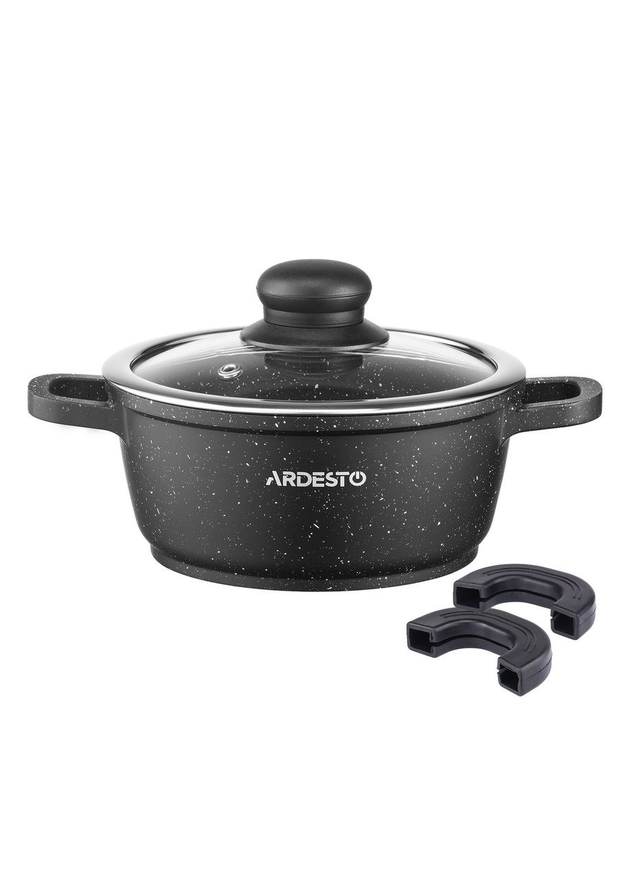 Кастрюля со стеклянной крышкой Gemini Anzio, (16 см), 1.2л, алюминий, черный Ardesto (370590293)