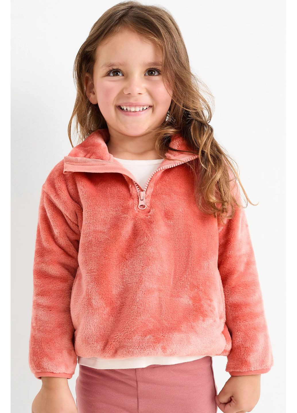 C&A зип-свитшот тедди однотонный коралловый кэжуал