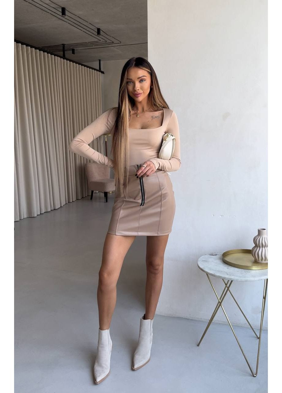 Шкіряна спідниця з акцентною блискавкою — Заміри в описі DK/DL Мода без кордонів (366420907)