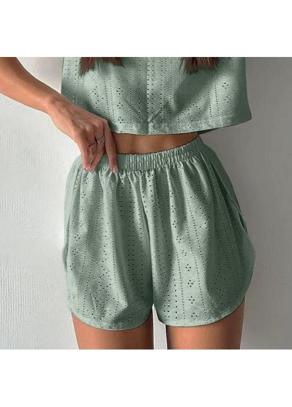 Зелена жіноча піжама sm24107a green футболка та шорти жіноча піжама 5 шт. Lesko