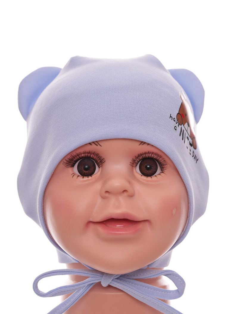 Шапка на зав'язках для хлопчика подвійний трикотаж Nice блакитна 3м+ (50993) BABYKROHA (323469827)
