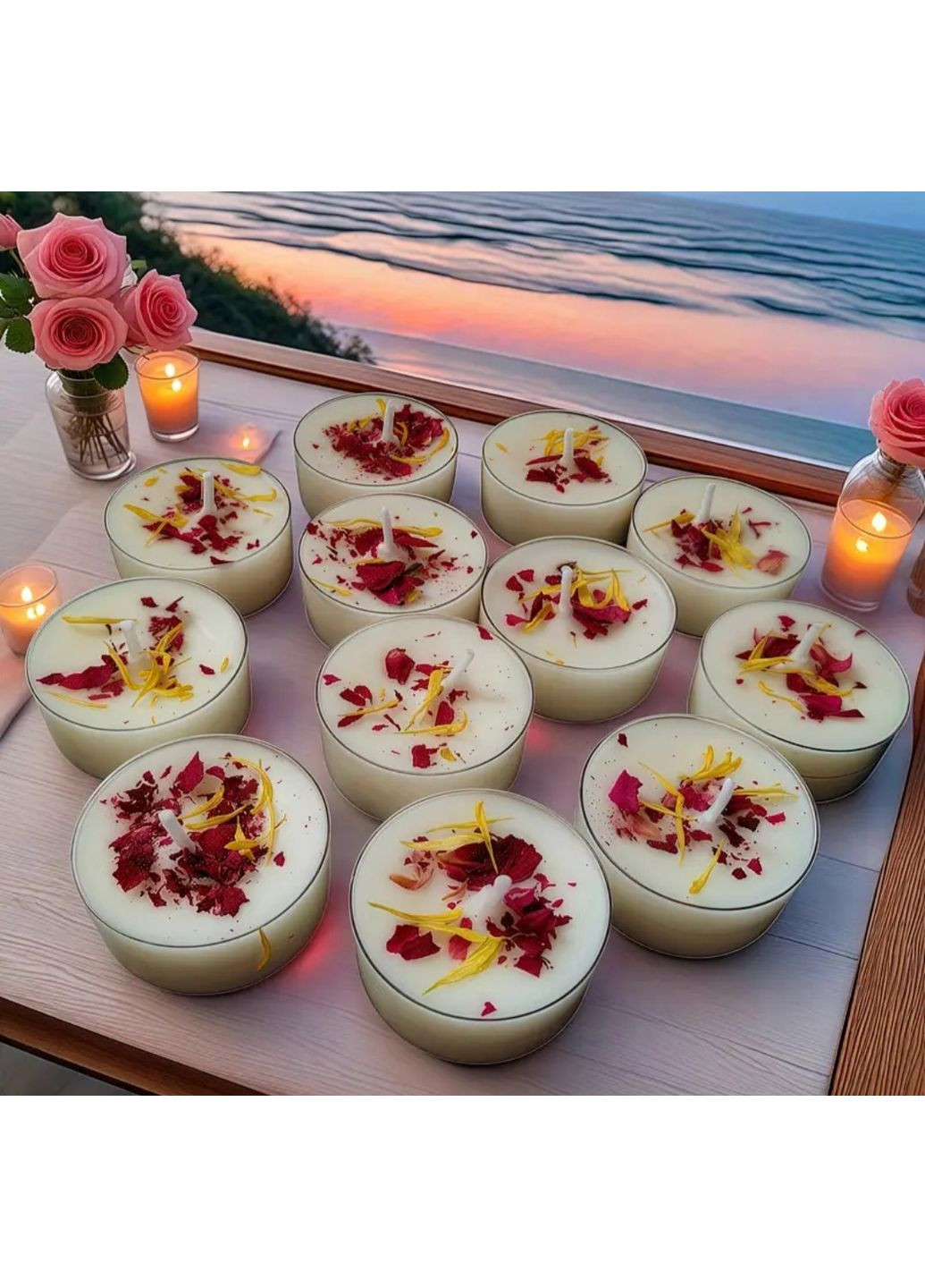 Набор ароматических свечей-таблеток с лепестками и травами (12 шт.) Роза No Brand (361137472)