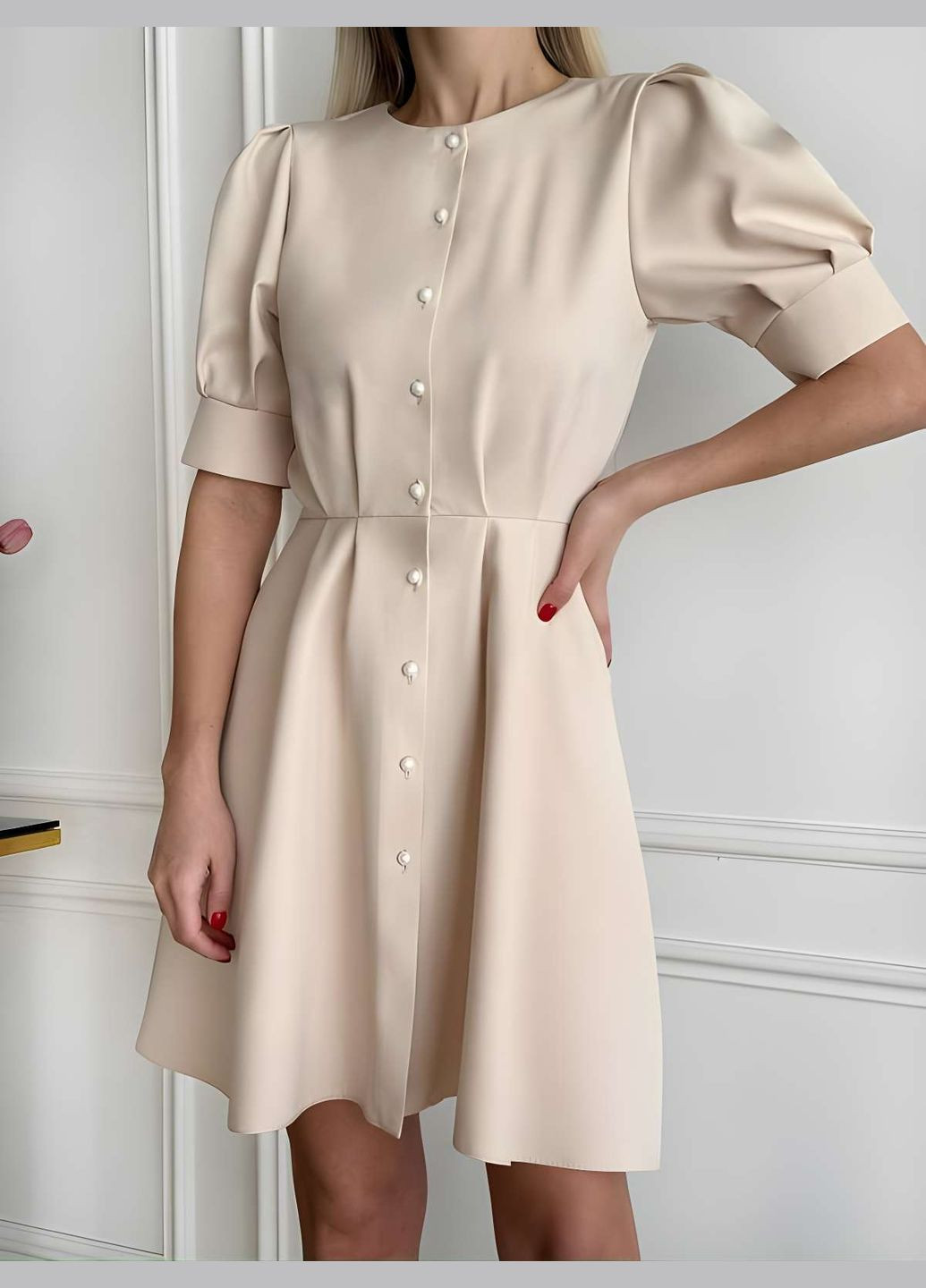 Бежевое праздничный, коктейльное, повседневный, кэжуал, вечернее женское нежное розовое платье с пуговицами в стиле олд мани, old money Україна однотонное