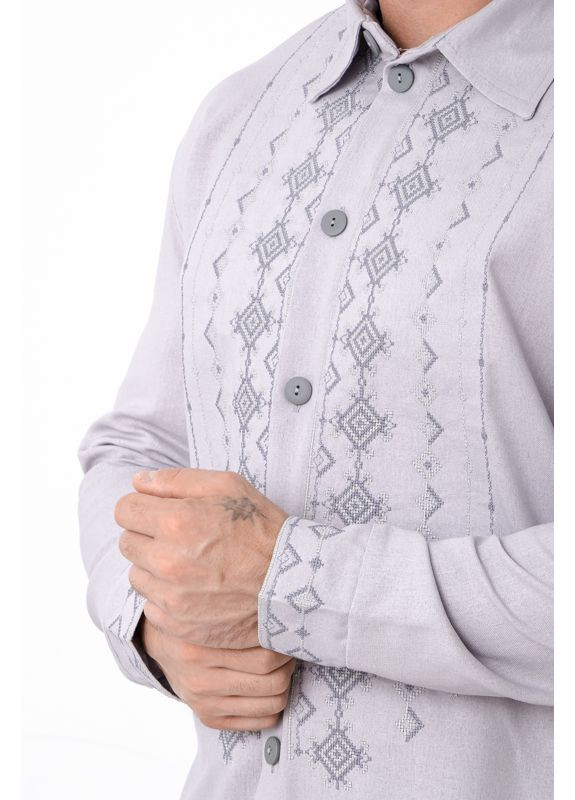 Светло-серая рубашка мужская (с длинным рукавом) (p-17827) Носи своє узор орнамент (363043137)