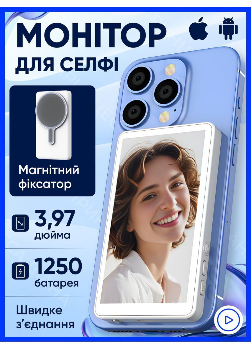 Селфи-монитор для телефона магнитный экран для телефона портативный дисплей зеркало на магнитном креплении на заднюю панель Navu х45 (367191398)