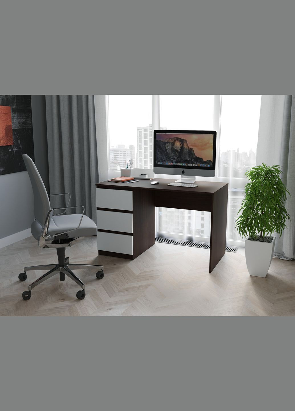 Стол компьютерный T-224 Left Ш1200 мм/ В755 мм/ Г600 мм темный-Белый MORELI (312232410)