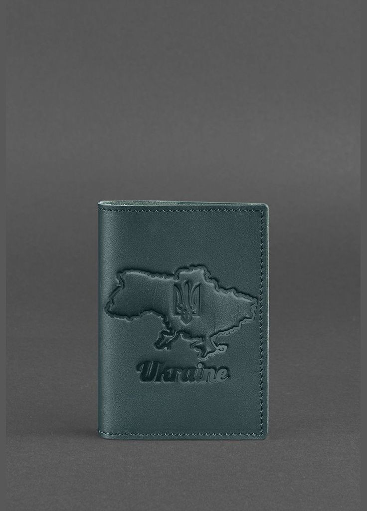 Кожаная обложка для паспорта с картой Украины зеленый краст (A-028052) BlankNote (329186857)