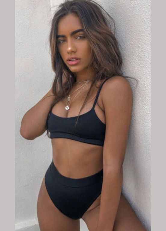 Черный летний женский купальник с завышенной талией. No Brand