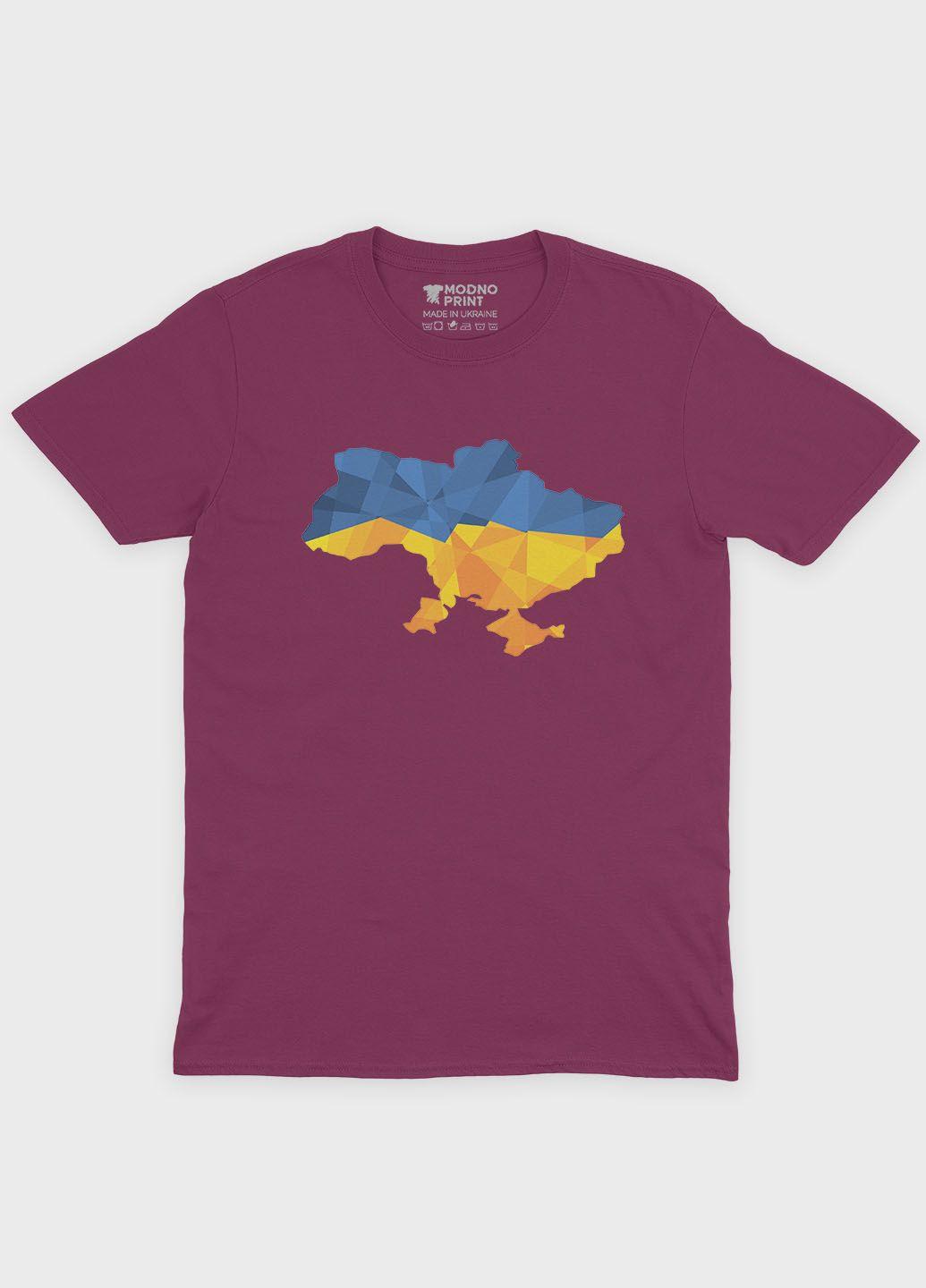 Бордовая мужская футболка с патриотическим принтом карта украины (ts001-1-bgr-005-1-005) Modno