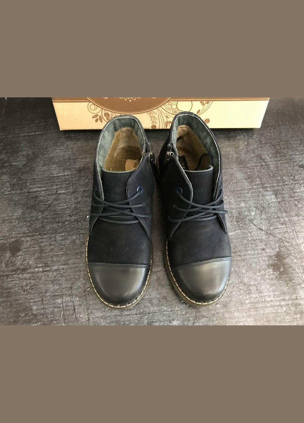 Синие повседневные осенние демисезонные ботинки для мальчика в комбинации кожи и нубука. Bistfor