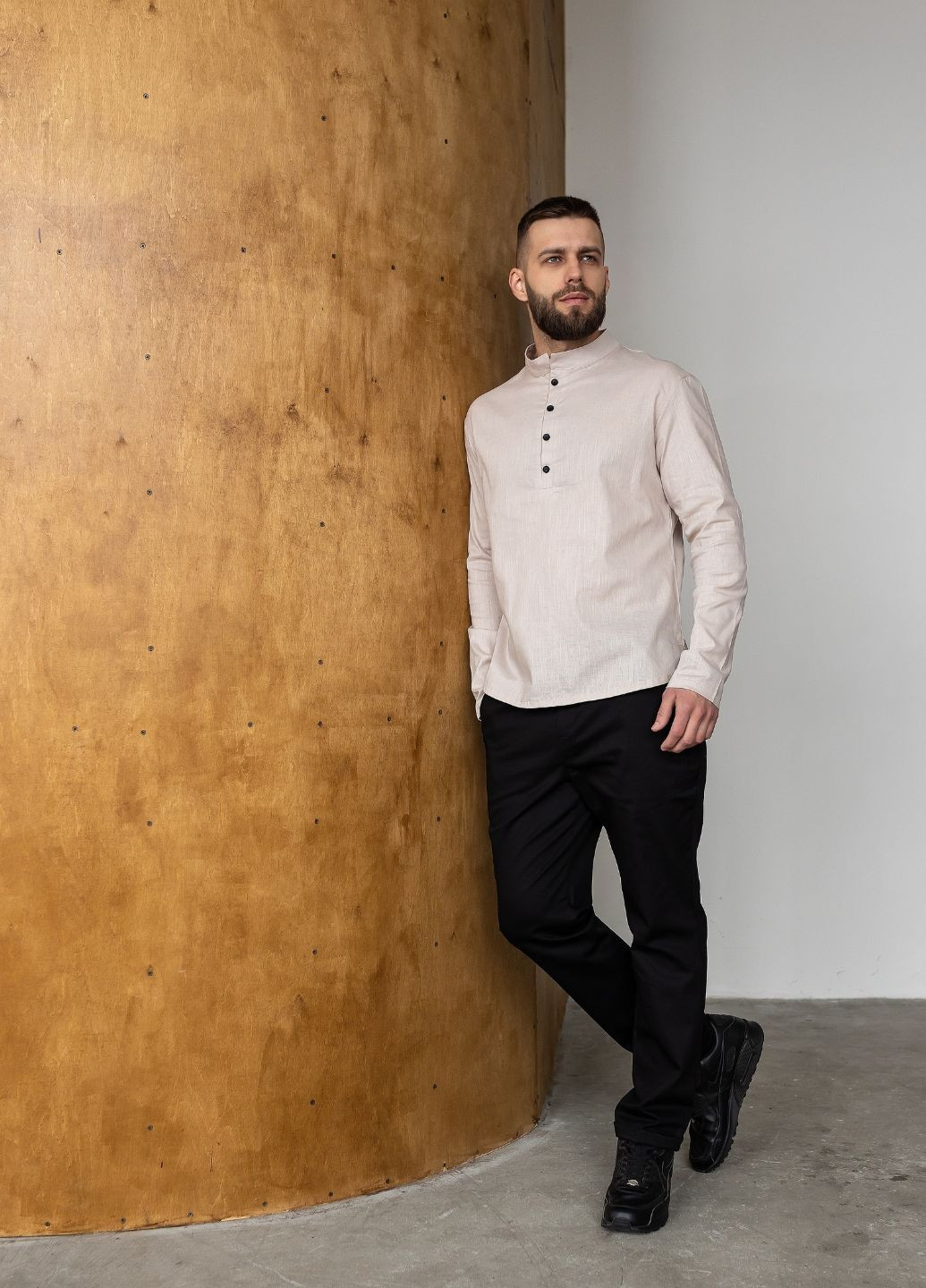 Бежевая классическая, повседневный, кэжуал, джинсовая рубашка однотонная MonsterBrand