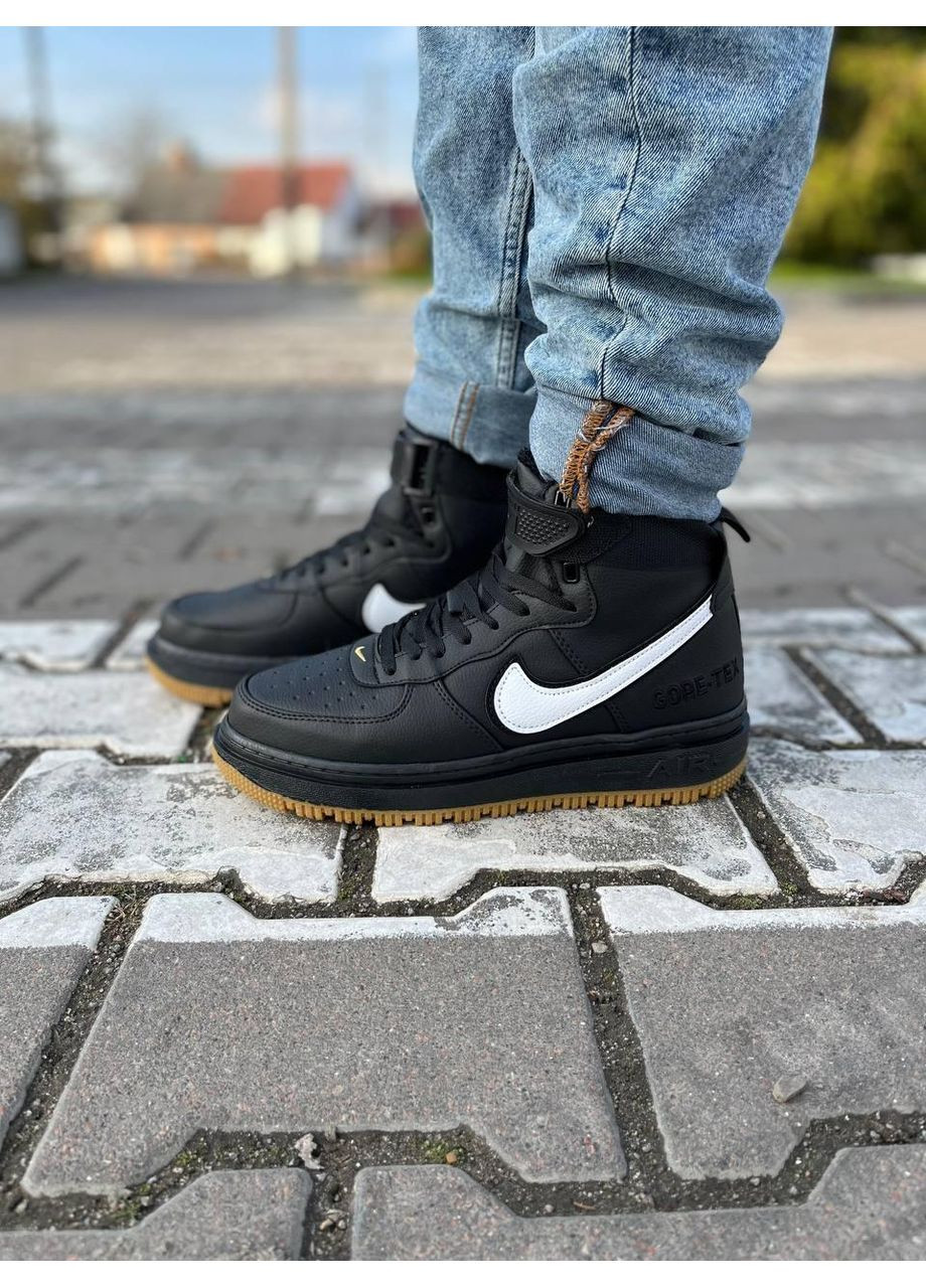 Чорні Зимовий кросівки чоловічі nike air force gore-tex black white найк аір форс 1 преміум No Brand