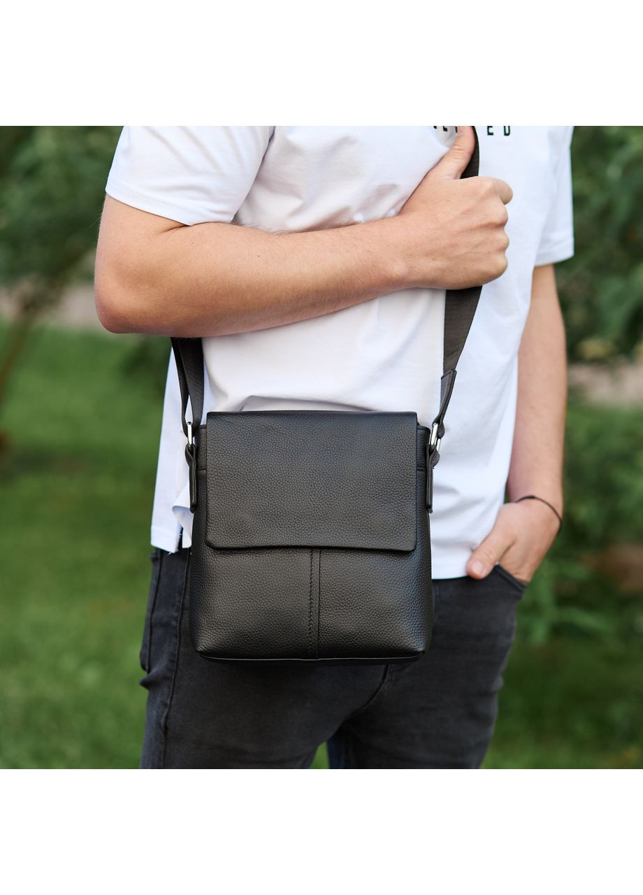 Кожаная мужская сумка-мессенджер 21х23х5.5, сумка планшет через плечо 48450 черная Tiding Bag (370159503)
