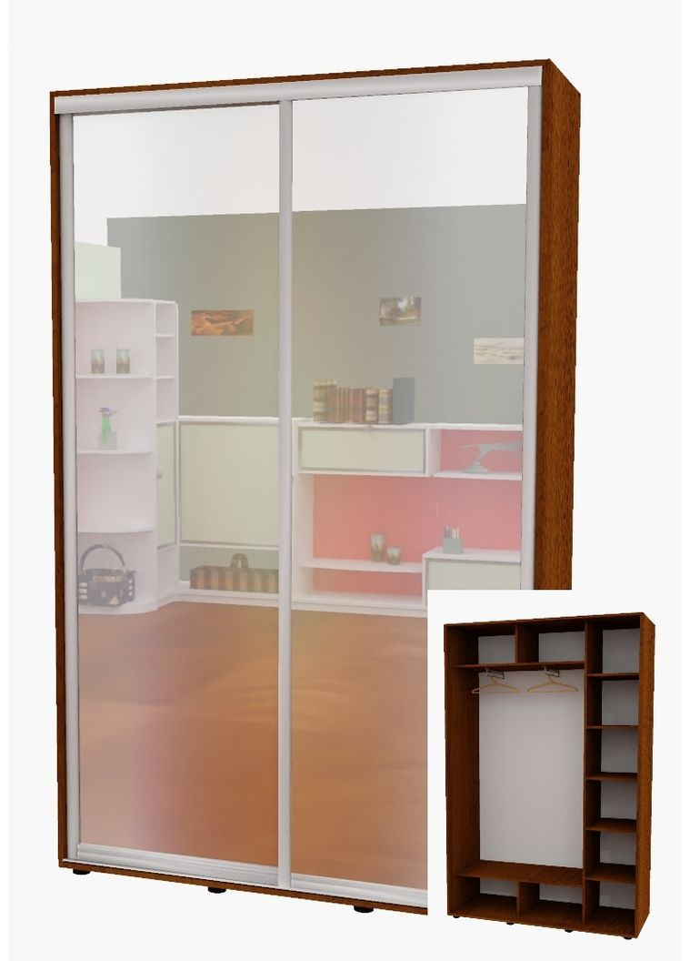 Шафа-купе дводверна 160*45*250 см Горіх лісовий 2 двері Дзеркало Алекса (360443468)